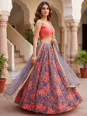 Graceful Grey Embroidered Net Festive Wear Lehenga Choli 