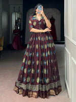 Lovely Maroon Digital Printed Chanderi Traditional Gown