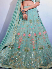 Beauteous Sea-green Embroidered Georgette Marriage Wear Lehenga Choli