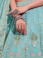 Beauteous Sea-green Embroidered Georgette Marriage Wear Lehenga Choli