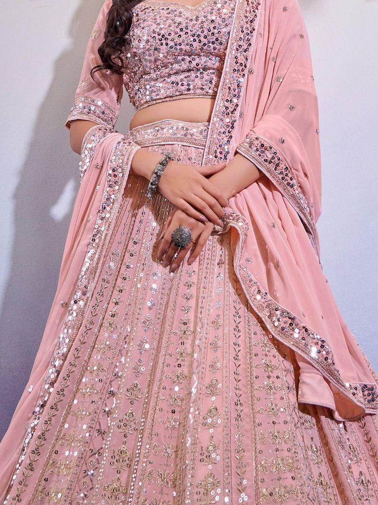 Exquisite Baby Pink Sequines Georgette Party Wear Lehenga Choli