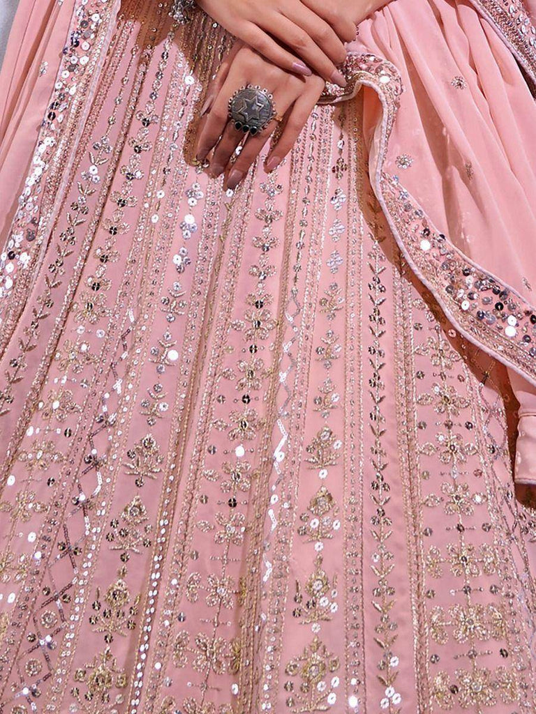 Exquisite Baby Pink Sequines Georgette Party Wear Lehenga Choli