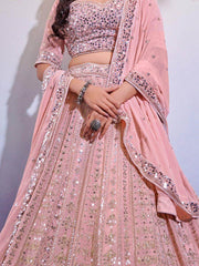 Exquisite Baby Pink Sequines Georgette Party Wear Lehenga Choli