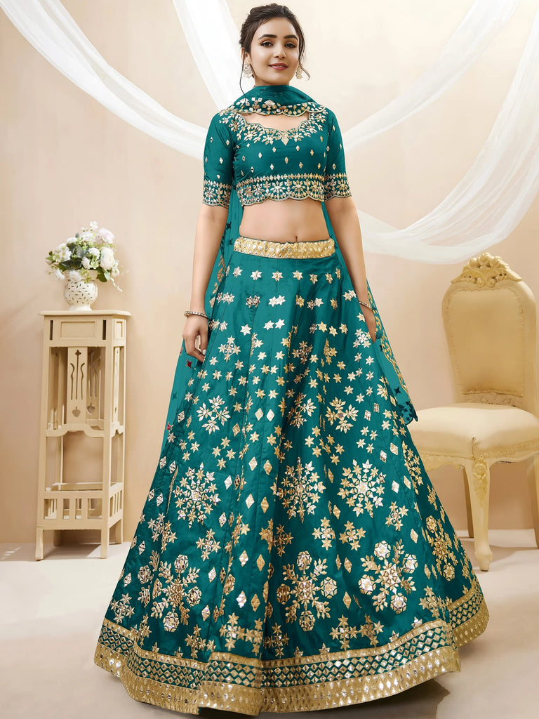 Spectacular Teal Green Zari Work Art Silk Bridesmaid Lehenga Choli