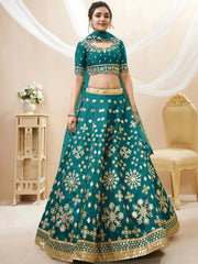 Spectacular Teal Green Zari Work Art Silk Bridesmaid Lehenga Choli