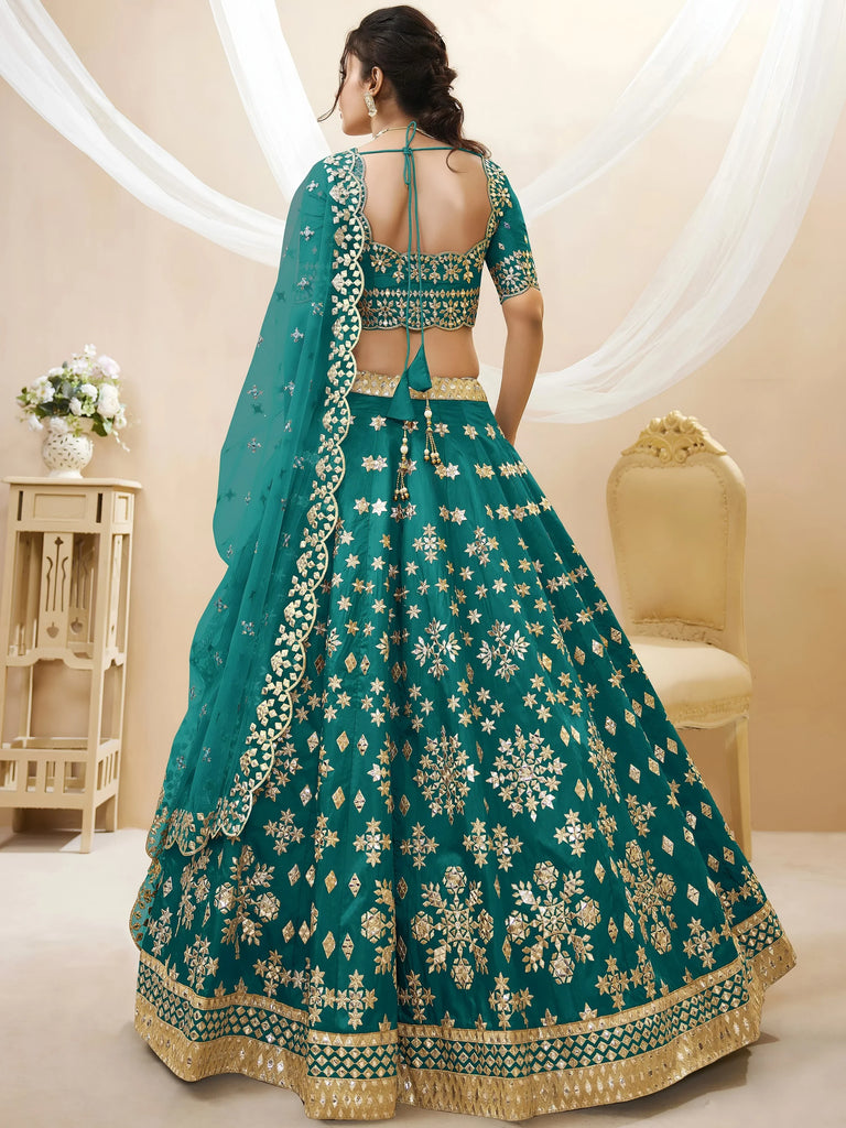 Spectacular Teal Green Zari Work Art Silk Bridesmaid Lehenga Choli