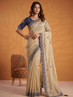 Captivating Blue Dori Work Silk Designer Saree With Blouse