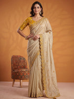 Sparkling Yellow Gota Work Silk Haldi Wear Saree With Blouse