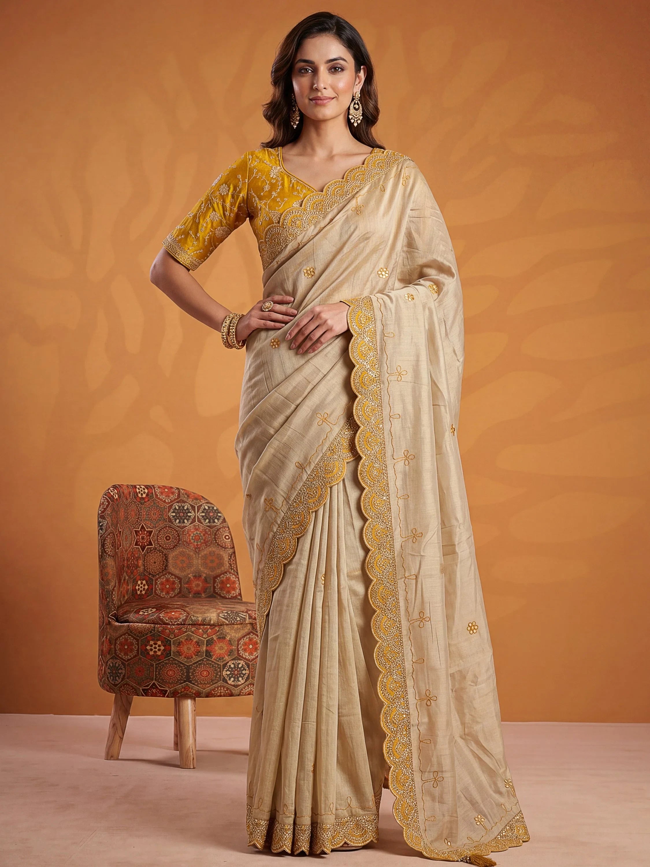 Sparkling Yellow Gota Work Silk Haldi Wear Saree With Blouse
