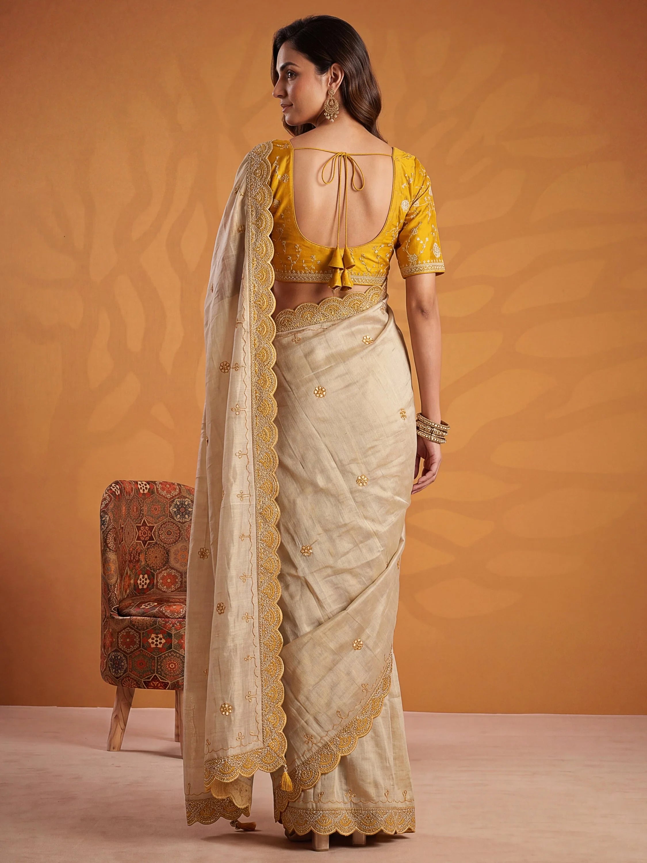 Sparkling Yellow Gota Work Silk Haldi Wear Saree With Blouse