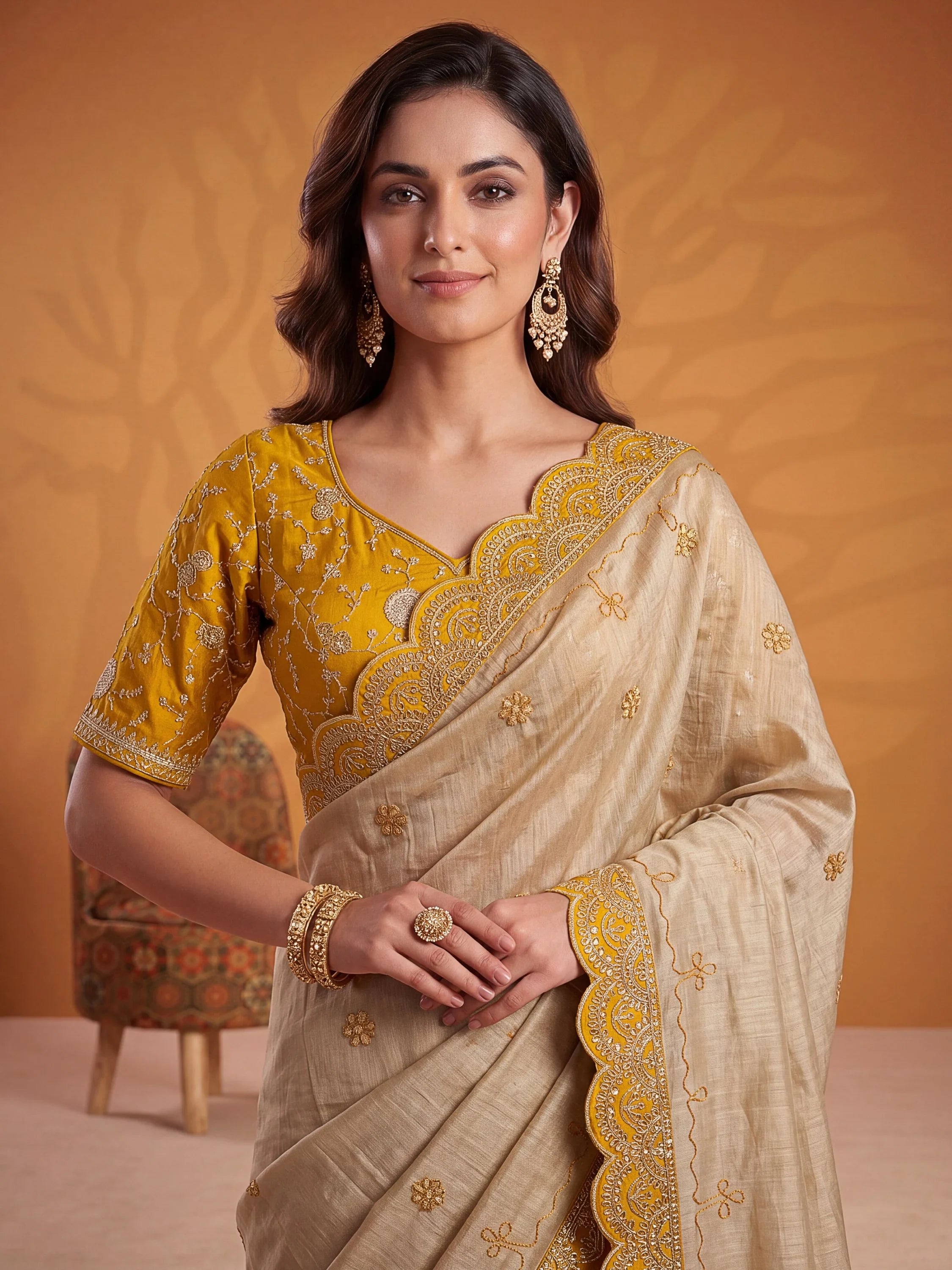 Sparkling Yellow Gota Work Silk Haldi Wear Saree With Blouse