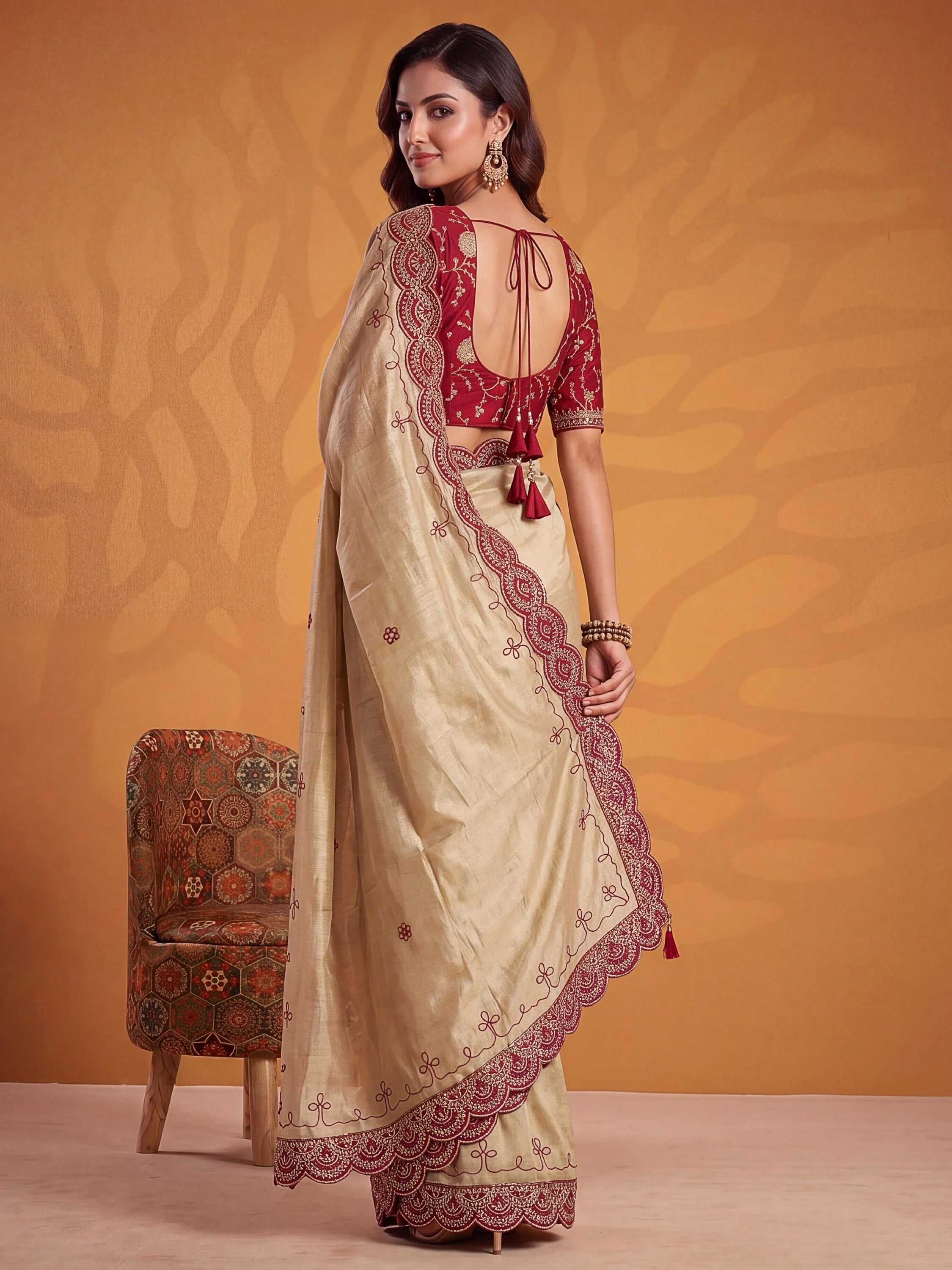 Pretty Pink Embroidered Silk Engagement Wear Saree With Blouse