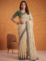 Alluring Green Dori Embroidery Silk Marriage Wear Saree With Blouse