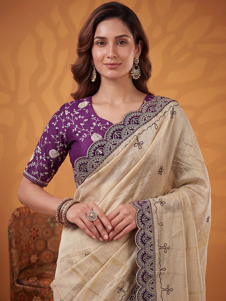 Lovable Purple Gota Work Silk Reception Wear Saree With Blouse