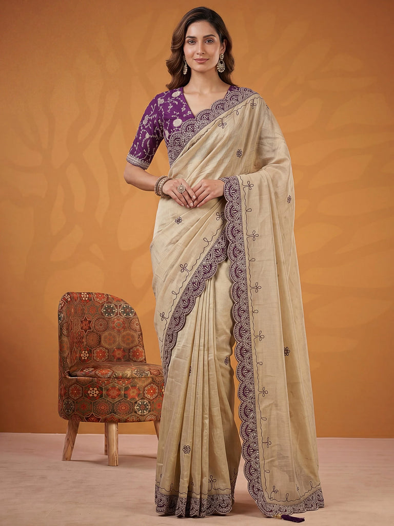 Lovable Purple Gota Work Silk Reception Wear Saree With Blouse