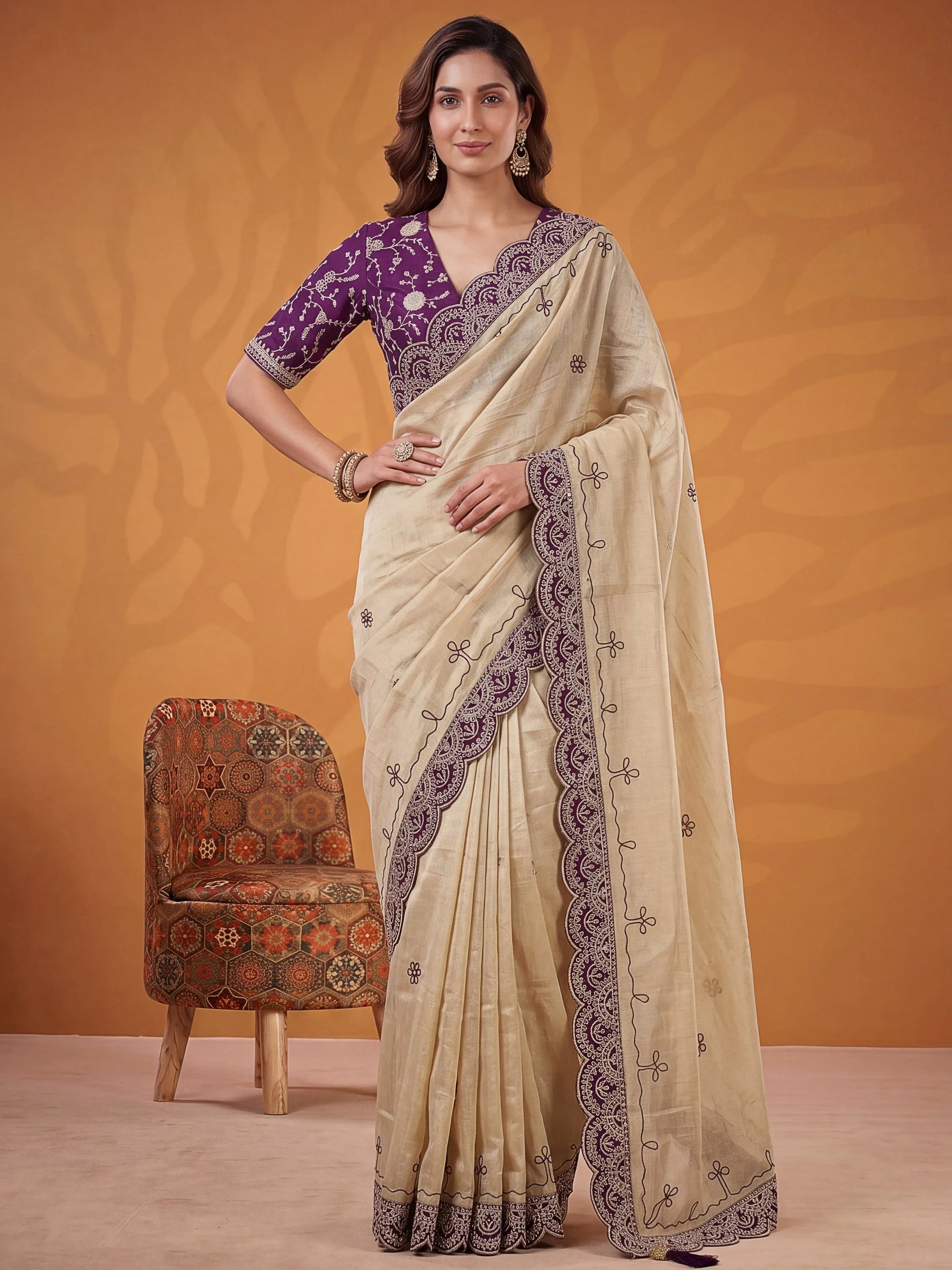 Lovable Purple Gota Work Silk Reception Wear Saree With Blouse