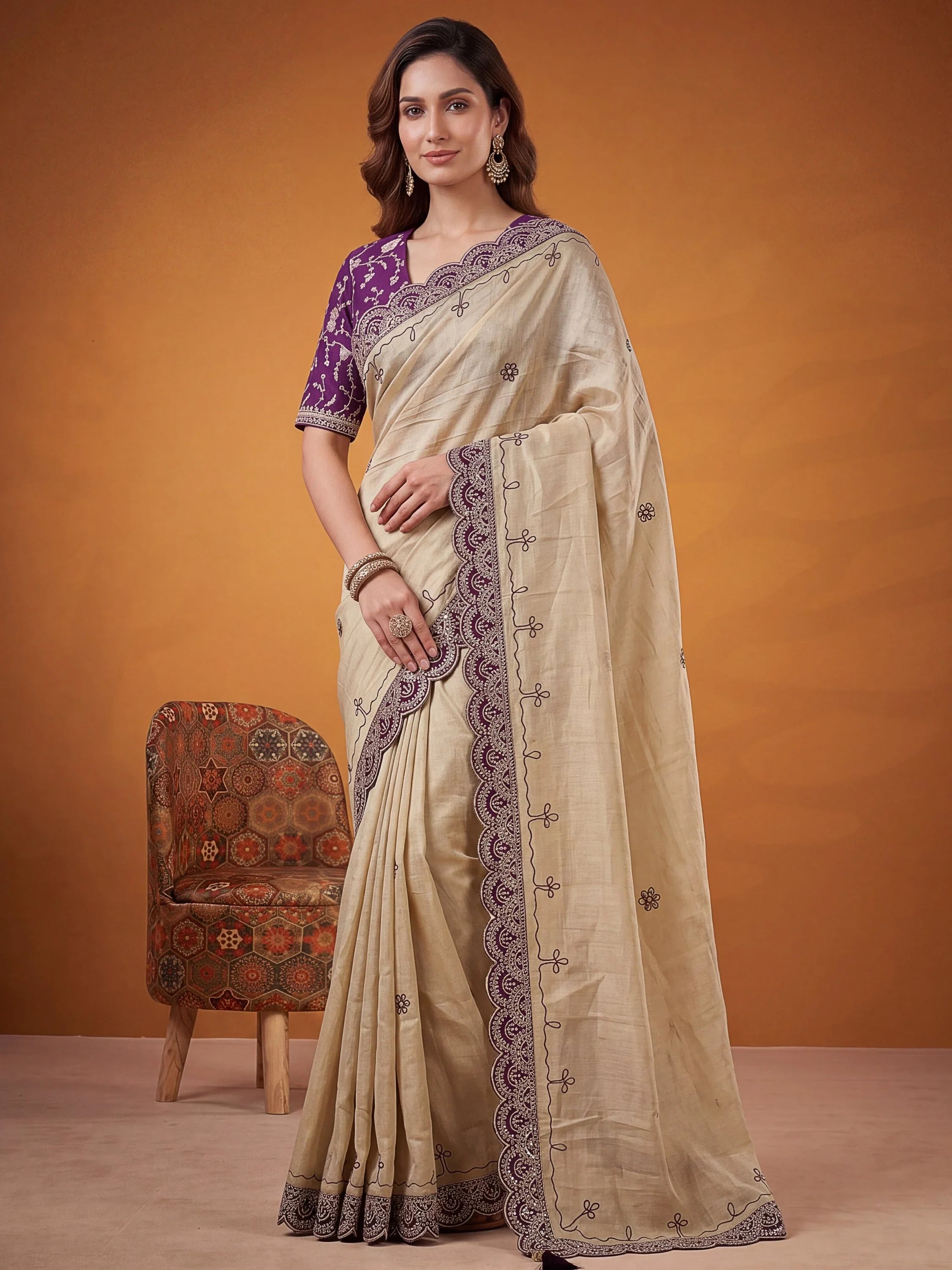 Lovable Purple Gota Work Silk Reception Wear Saree With Blouse