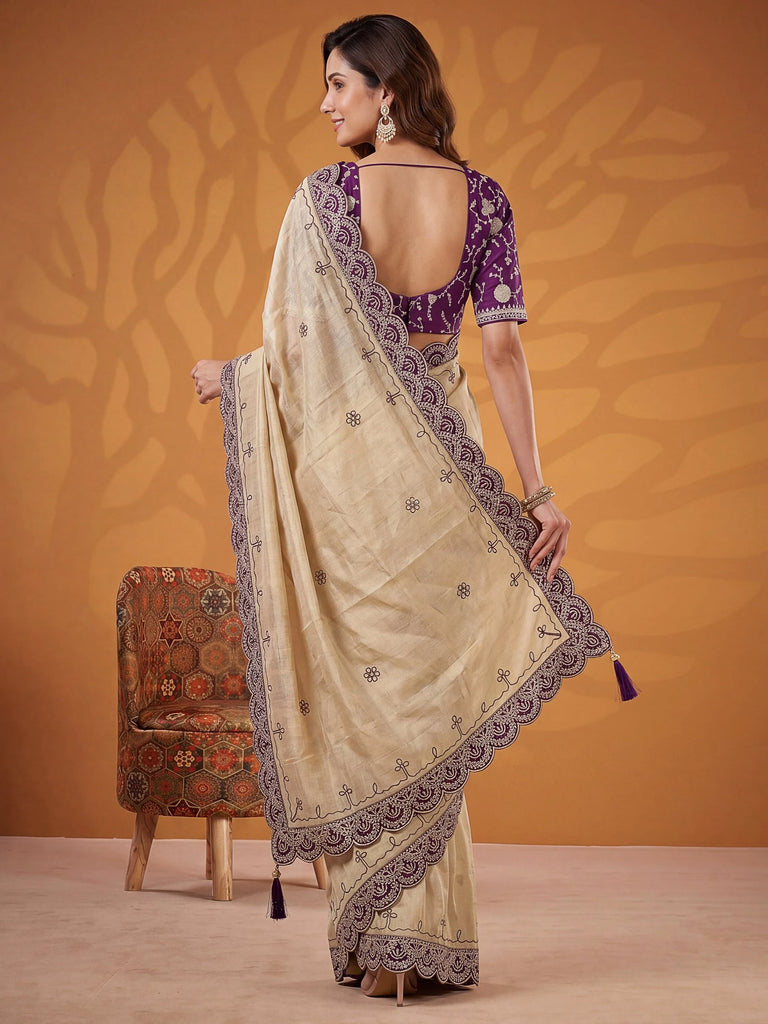 Lovable Purple Gota Work Silk Reception Wear Saree With Blouse