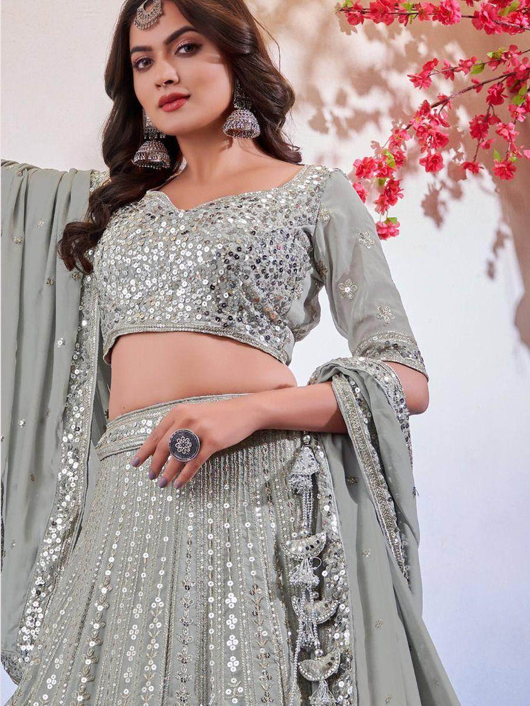 Hypnotic Light Grey Sequines Georgette Party Wear Lehenga Choli