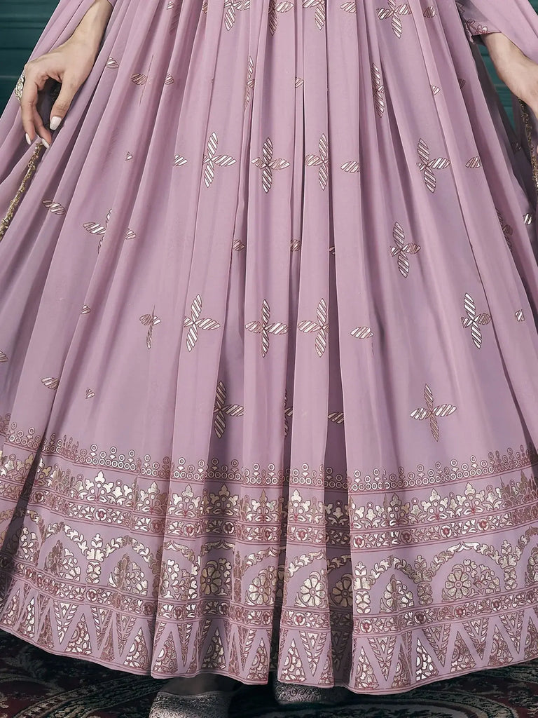 Magnificent Pink Foil Printed Georgette Engagement Wear Gown
