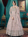 Marvelous Dusty Pink Foil Printed Georgette Wedding Wear Gown