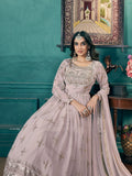 Marvelous Dusty Pink Foil Printed Georgette Wedding Wear Gown