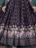 Enchanting Purple Foil Printed Georgette Bridesmaid Gown With Belt
