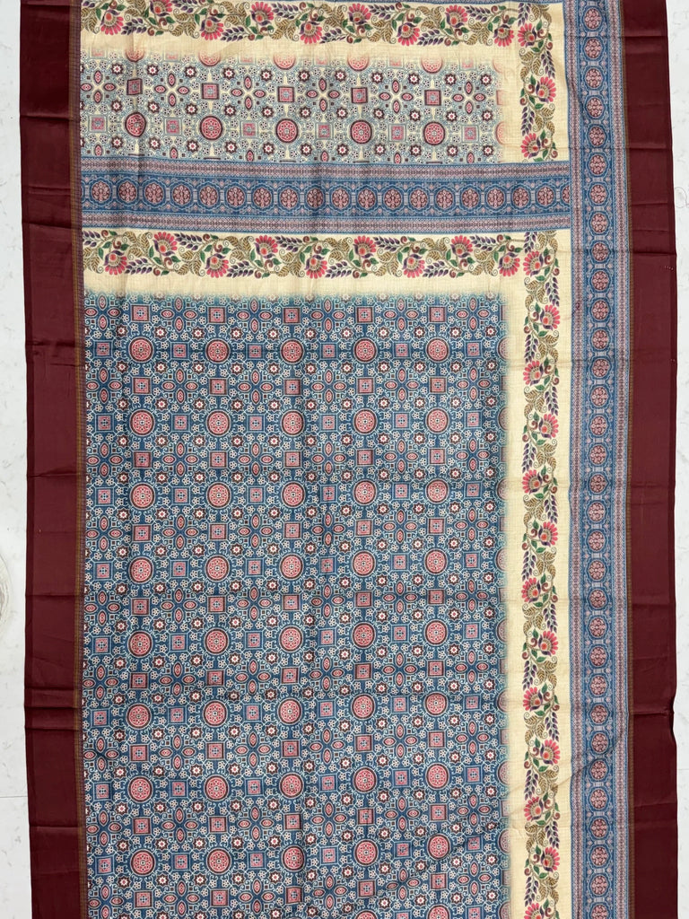Enchanting Navy Blue Printed Silk Festive Wear Saree With Blouse
