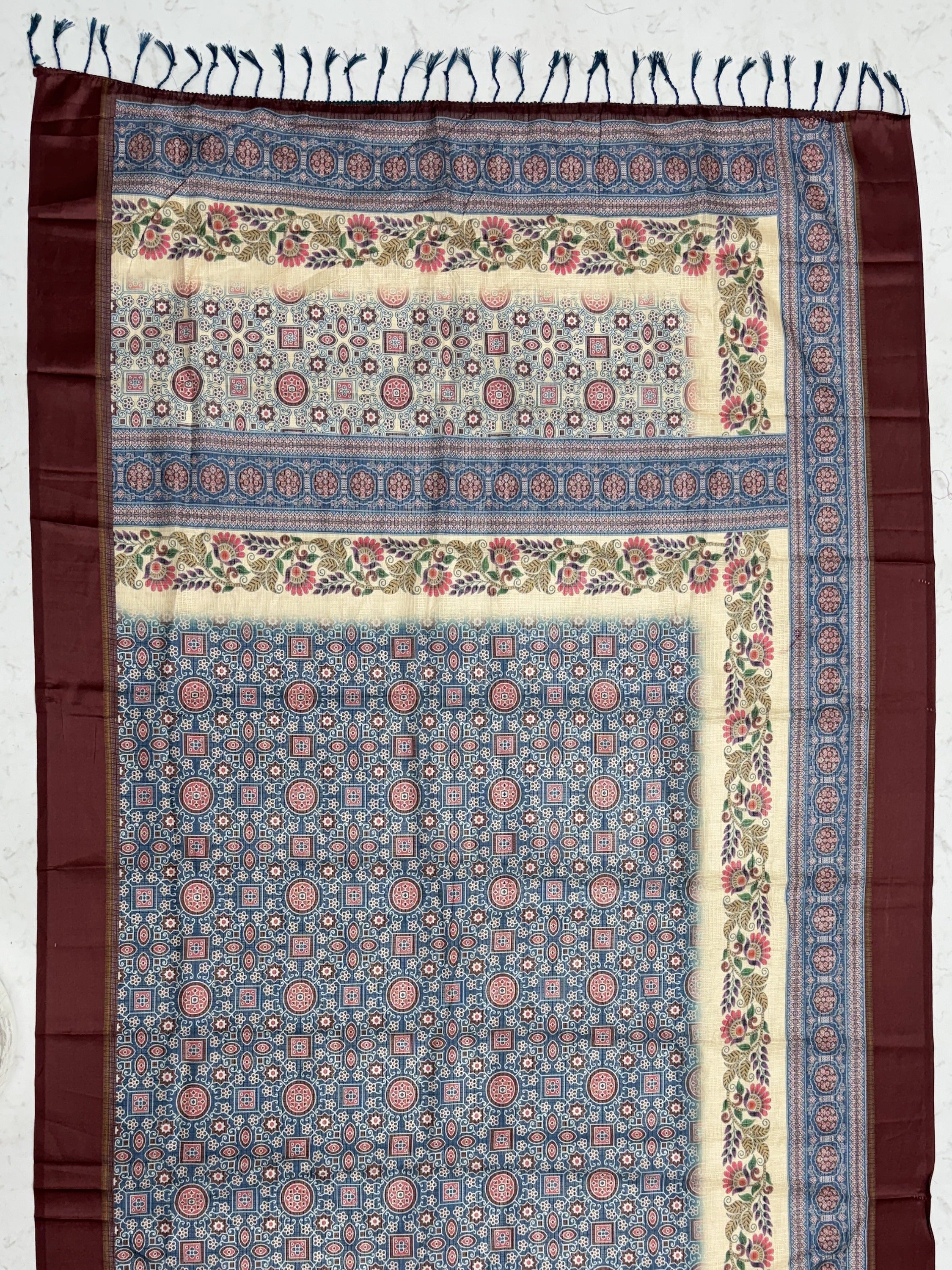 Enchanting Blue Printed Silk Festive Wear Saree With Blouse