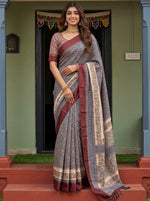 Enchanting Blue Printed Silk Festive Wear Saree With Blouse