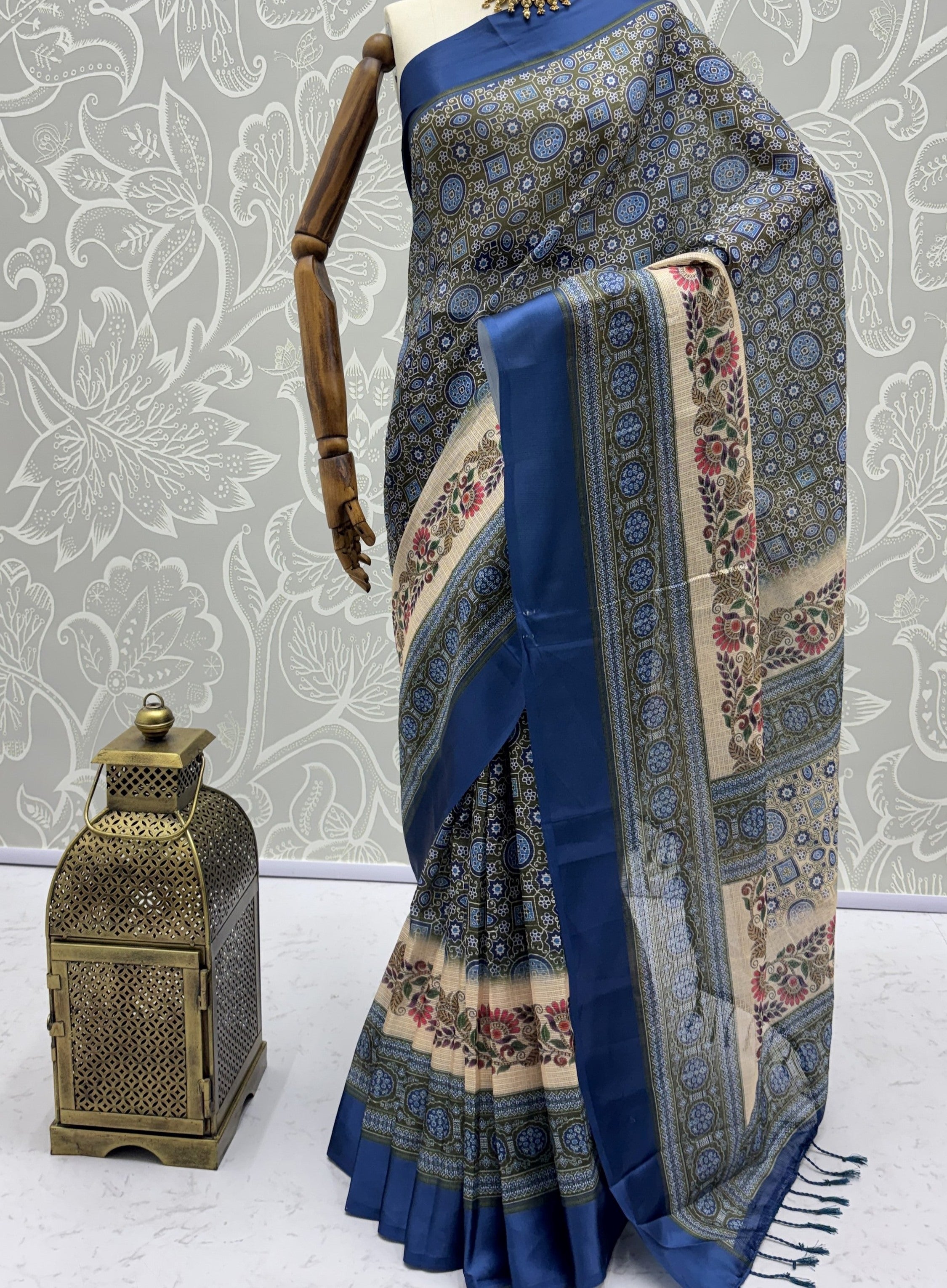 Fascinating Blue Digital Printed Silk Event Wear Saree With Blouse