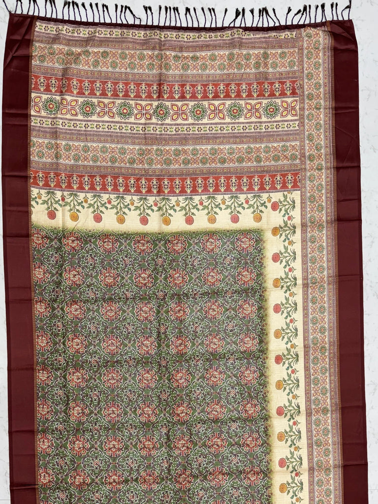 Precious Green Digital Printed Silk Marriage Wear Saree With Blouse