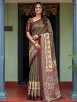 Precious Green Digital Printed Silk Marriage Wear Saree With Blouse