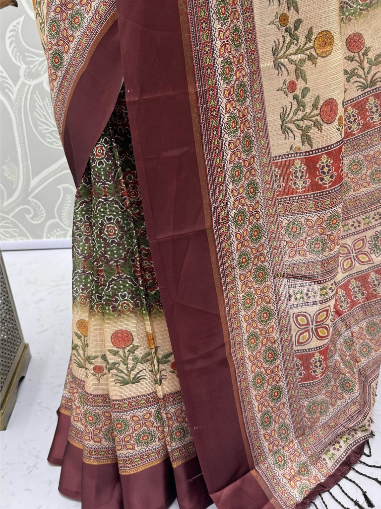 Precious Green Digital Printed Silk Marriage Wear Saree With Blouse