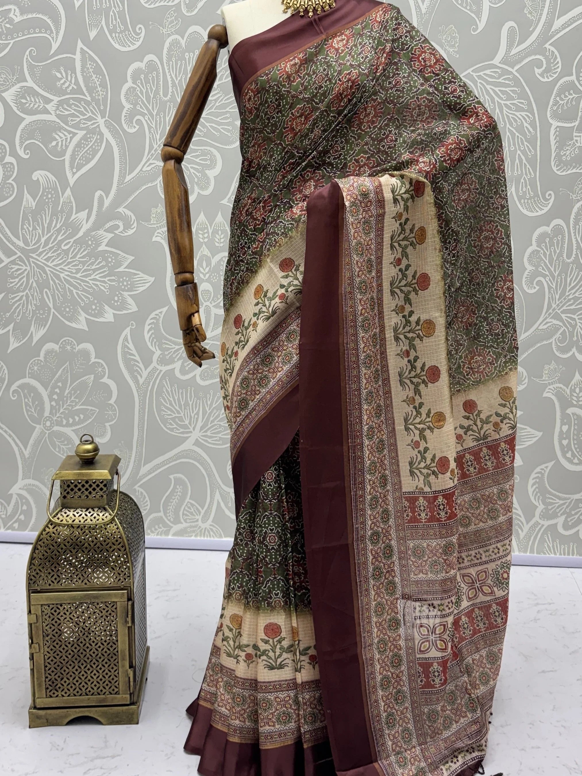 Precious Green Digital Printed Silk Marriage Wear Saree With Blouse