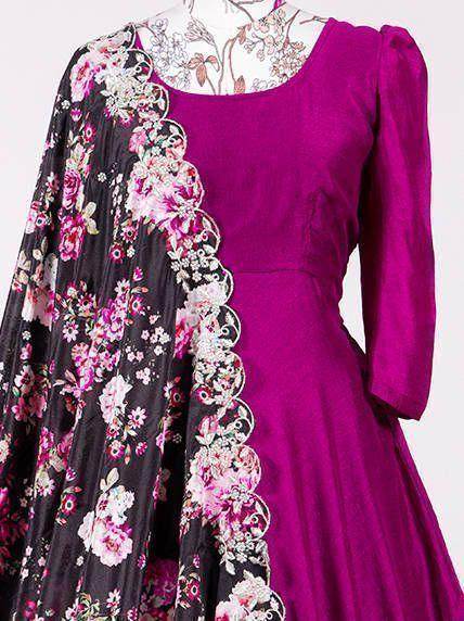 Stunning Purple Party Wear Silk Gown With Printed Dupatta