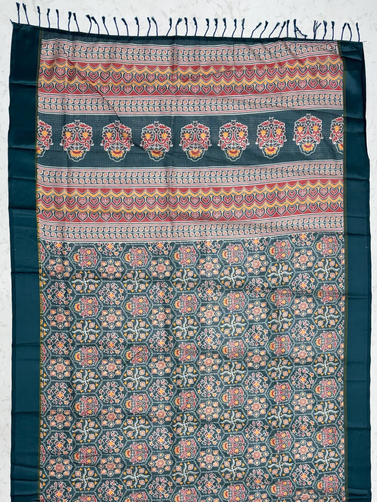 Charming Teal blue Printed Silk Festive Wear Saree With Blouse