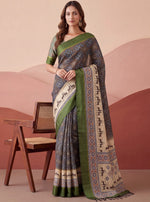 Graceful Green Digital Printed Silk Traditional Saree With Blouse
