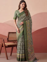 Splendid Green Printed Silk Daily Wear Saree With Blouse