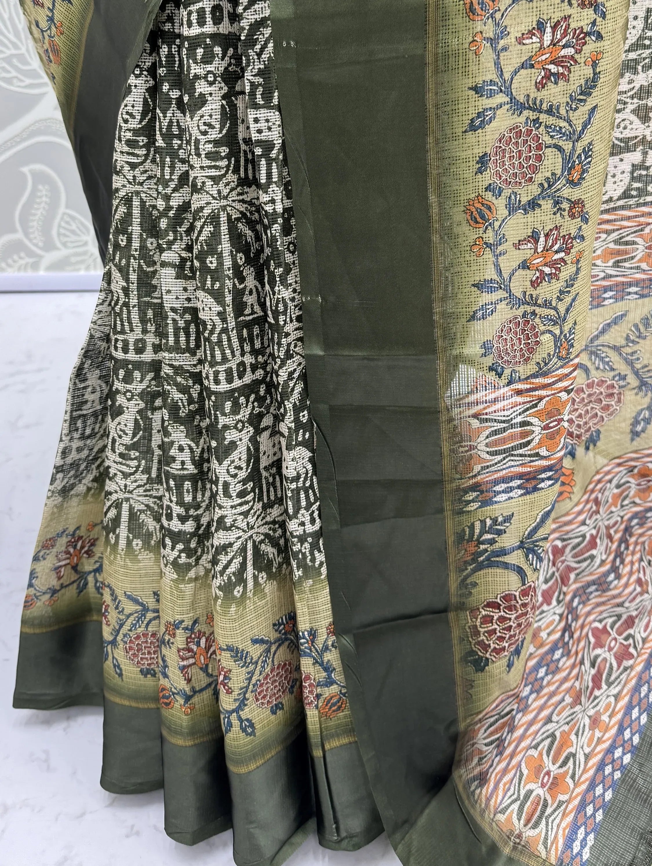 Splendid Green Printed Silk Daily Wear Saree With Blouse