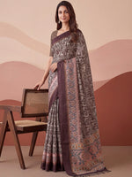 Superb Brown Printed Silk Event Wear Saree With Blouse