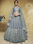 Gorgeous Grey Foil Work Net Reception Wear Lehenga Choli With Dupatta