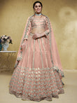 Fascinating Dusty Pink Foil Work Net Bridesmaid Lehenga Choli