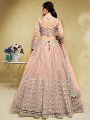 Fascinating Dusty Pink Foil Work Net Bridesmaid Lehenga Choli