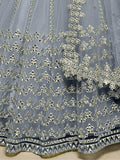 Gorgeous Grey Foil Work Net Reception Wear Lehenga Choli With Dupatta