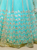 Sky Blue Foil Work Net Party Wear Lehenga Choli