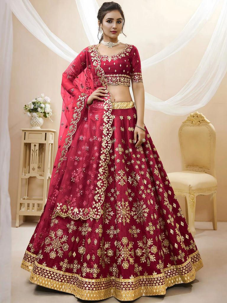 Charismatic Red Zari Work Art Silk Wedding Wear Lehenga Choli