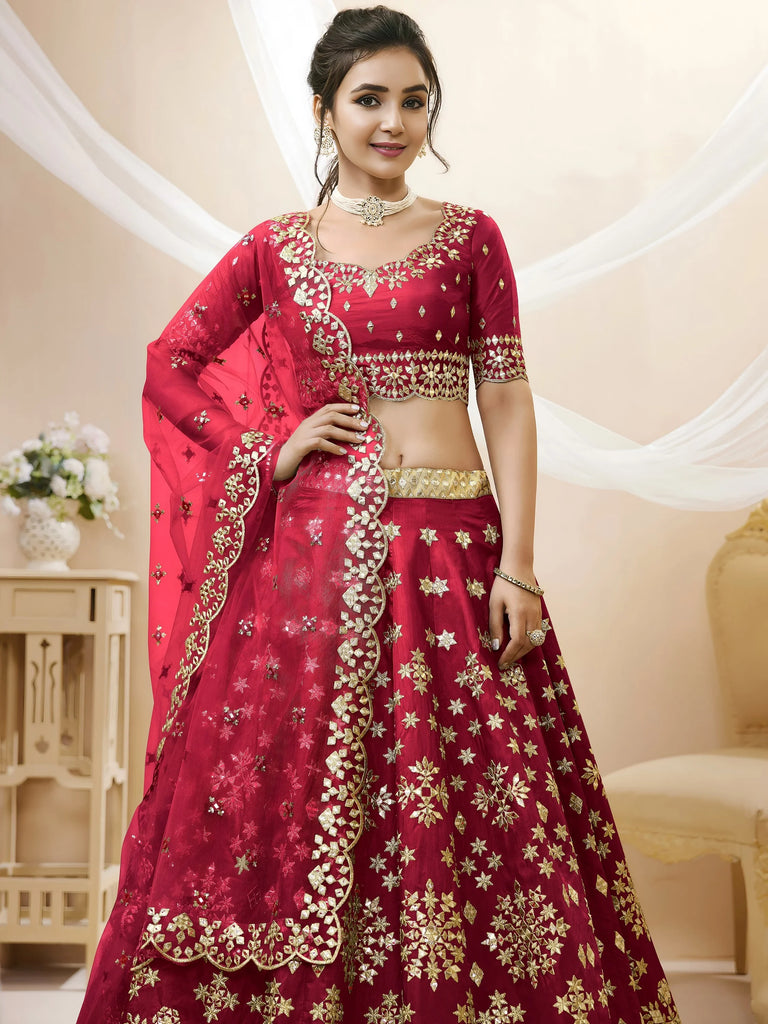 Charismatic Red Zari Work Art Silk Wedding Wear Lehenga Choli