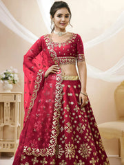 Charismatic Red Zari Work Art Silk Wedding Wear Lehenga Choli