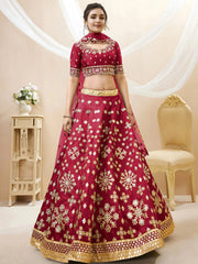 Charismatic Red Zari Work Art Silk Wedding Wear Lehenga Choli